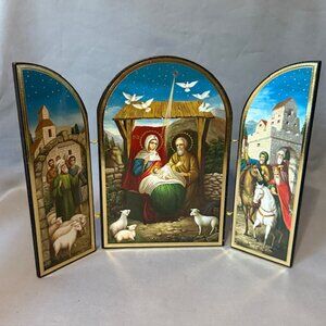Vintage Orthodox Icon Christian Gift Nativity Folding Doors Figurine Mary Jesus